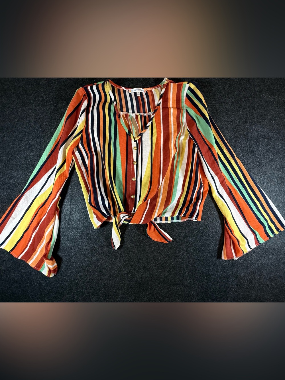 Striped Tie-Front Blouse in Multi-Color